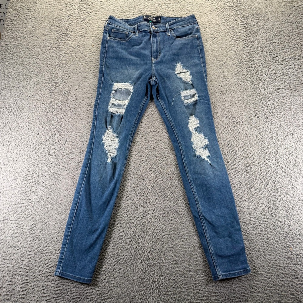 Hollister Jeans Womens 7 Blue Denim Skinny Distressed High-Rise Workwear Stretch